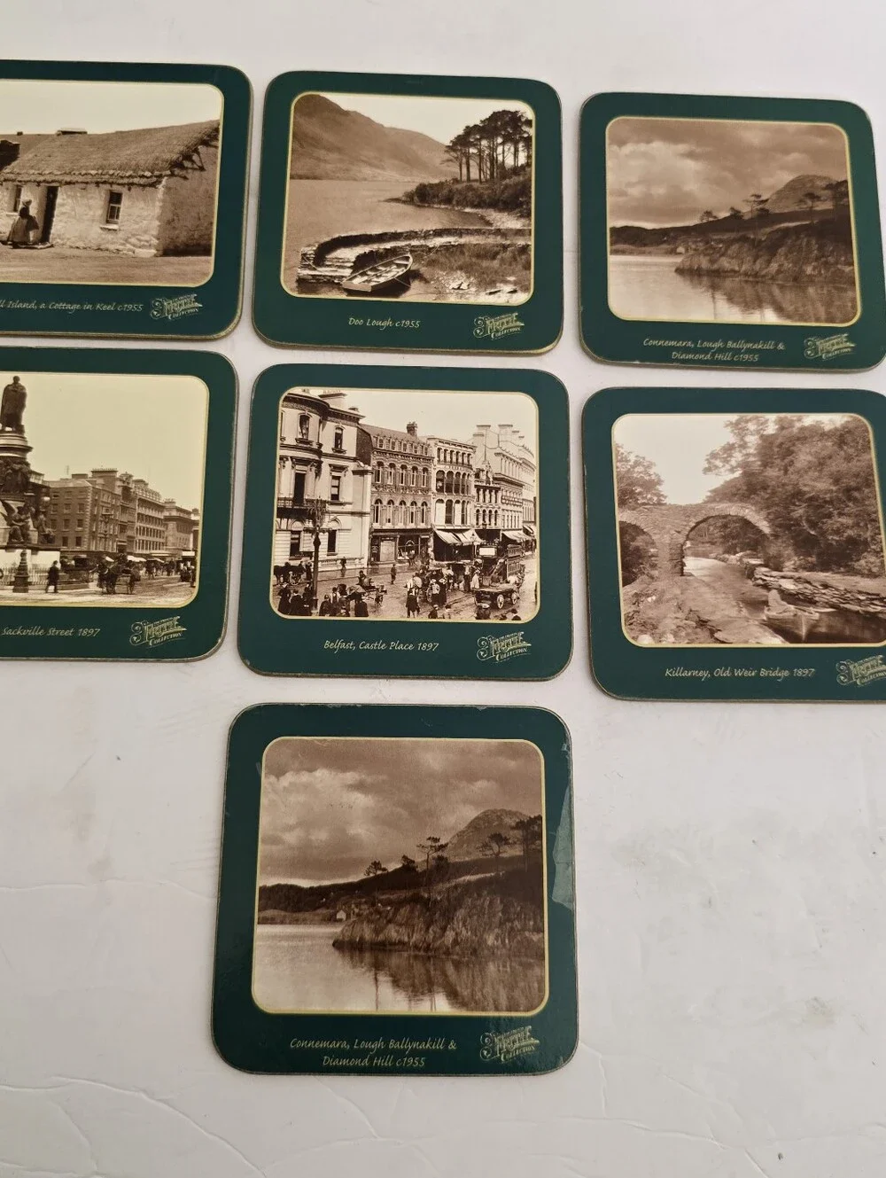 vintage 7pc THE FRANCIS FRITH Collection Coasters Ireland Heritage History Green
